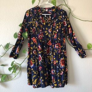Navy Floral Long Sleeve Dress